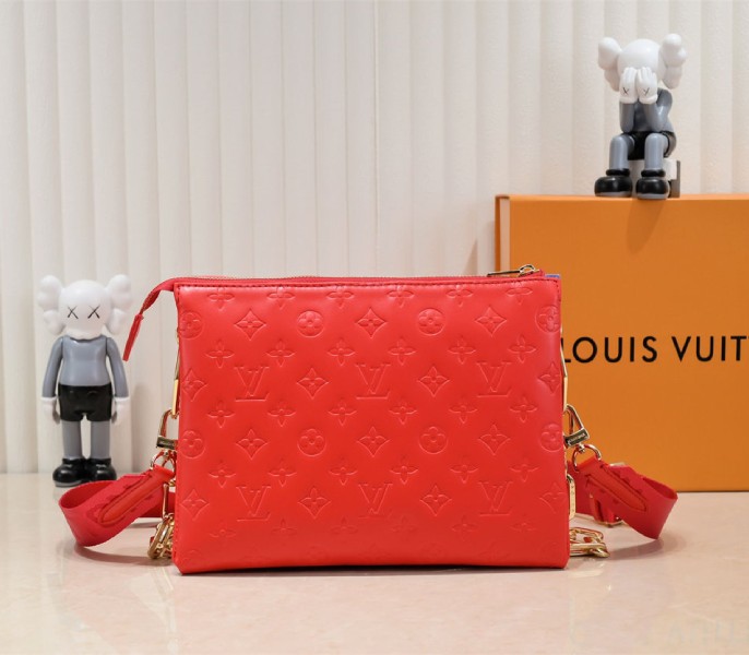 Louis Vuitton Coussin PM Bag In Neon Red With Jacquard Strap - Image 2
