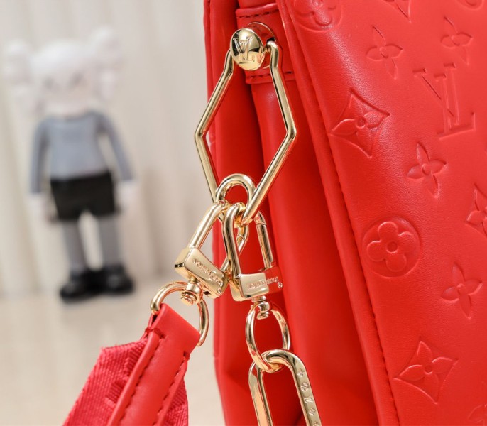 Louis Vuitton Coussin PM Bag In Neon Red With Jacquard Strap - Image 7