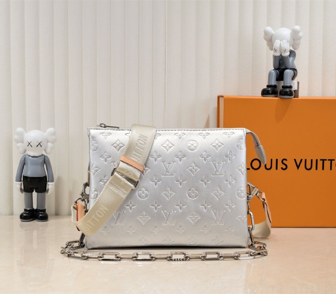 Louis Vuitton Coussin PM Bag In Silver With Jacquard Strap