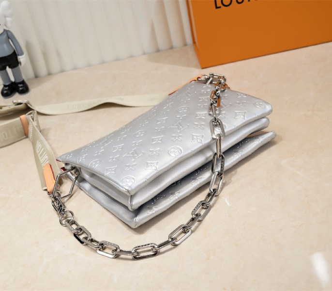Louis Vuitton Coussin PM Bag In Silver With Jacquard Strap - Image 4