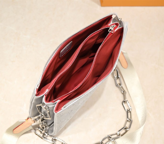 Louis Vuitton Coussin PM Bag In Silver With Jacquard Strap - Image 5