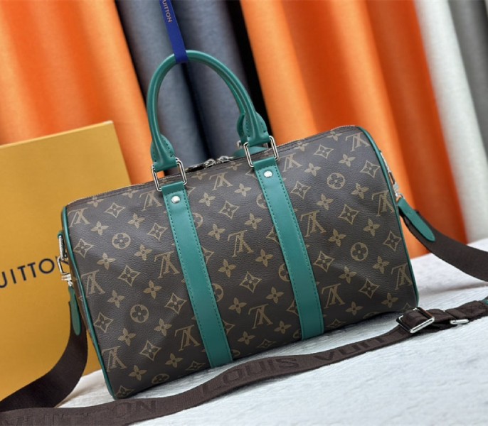 Louis Vuitton Monogram Macassar Canvas Keepall Bandouliere 35 In Borneo Green - Image 3