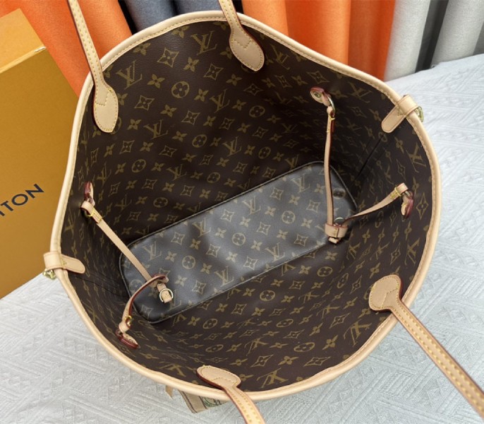 Louis Vuitton Neverfull MM Bandouliere Monogram Canvas Beige Textile Tote - Image 8