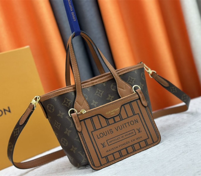 Louis Vuitton Neverfull Bandouliere Inside Out BB Tote In Monogram Canvas And Brown Leather - Image 2