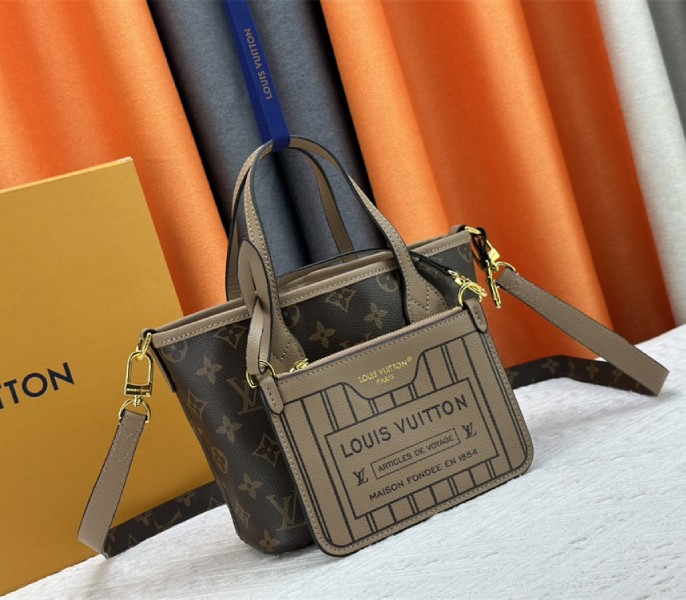 Louis Vuitton Neverfull Bandouliere Inside Out BB Tote In Monogram Canvas And Khaki Green Leather - Image 2