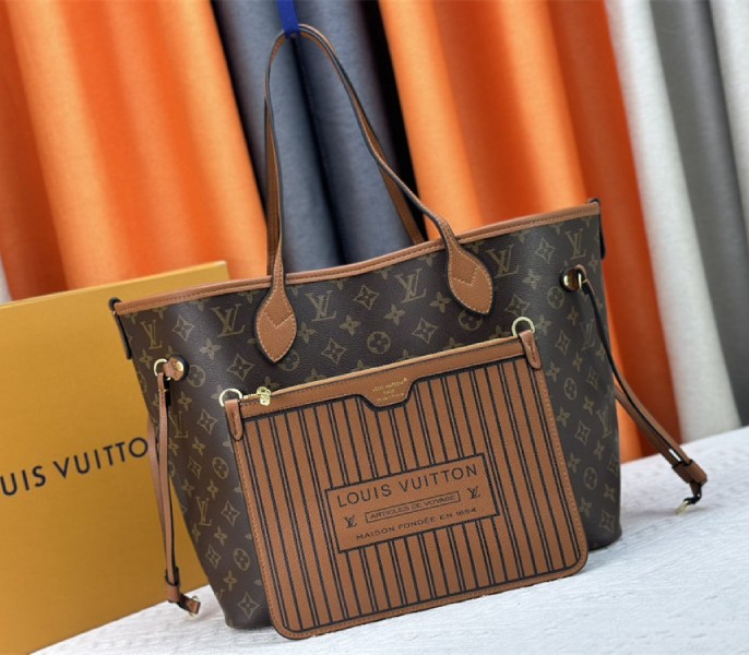 Louis Vuitton Neverfull Bandouliere Inside Out MM Tote In Monogram Canvas And Brown Leather