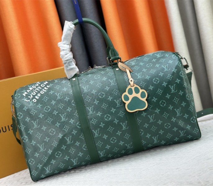 Louis Vuitton Monogram Heritage Canvas Keepall Bandouliere 50 In Green