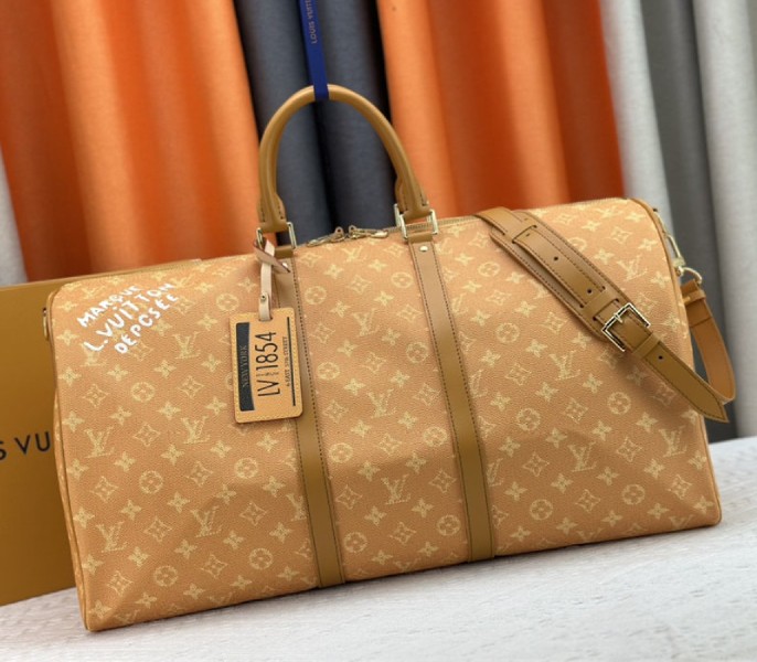 Louis Vuitton Monogram Heritage Canvas Keepall Bandouliere 55 In Yellow