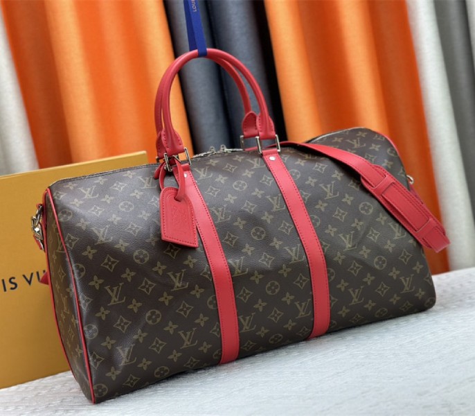 Louis Vuitton Monogram Macassar Canvas Keepall Bandouliere 50 In Sari Red - Image 2