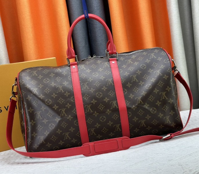 Louis Vuitton Monogram Macassar Canvas Keepall Bandouliere 50 In Sari Red - Image 3