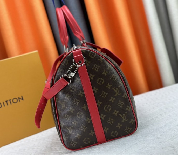 Louis Vuitton Monogram Macassar Canvas Keepall Bandouliere 50 In Sari Red - Image 4