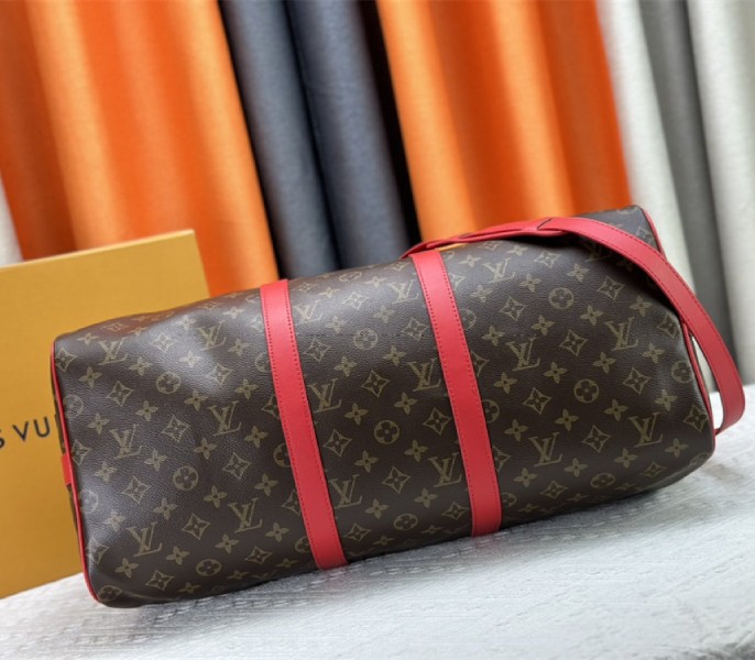 Louis Vuitton Monogram Macassar Canvas Keepall Bandouliere 50 In Sari Red - Image 5