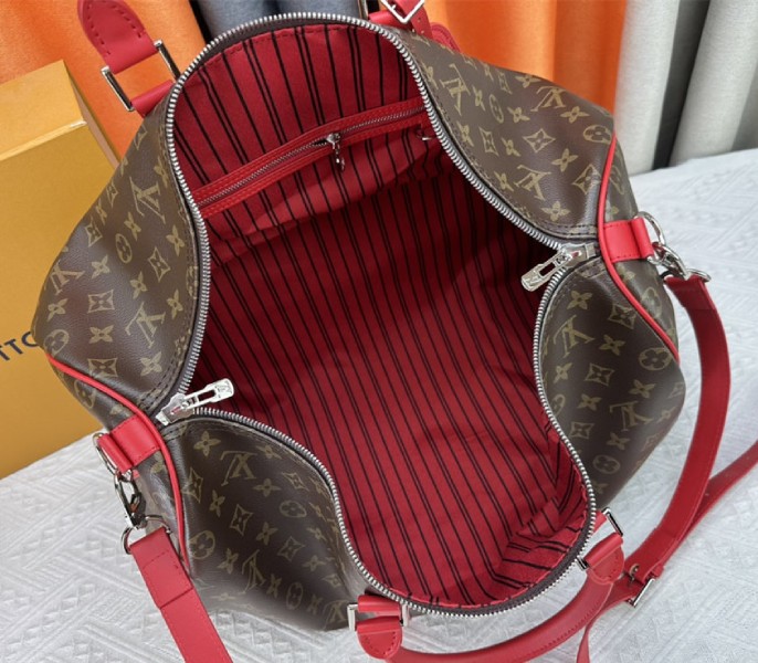 Louis Vuitton Monogram Macassar Canvas Keepall Bandouliere 50 In Sari Red - Image 6