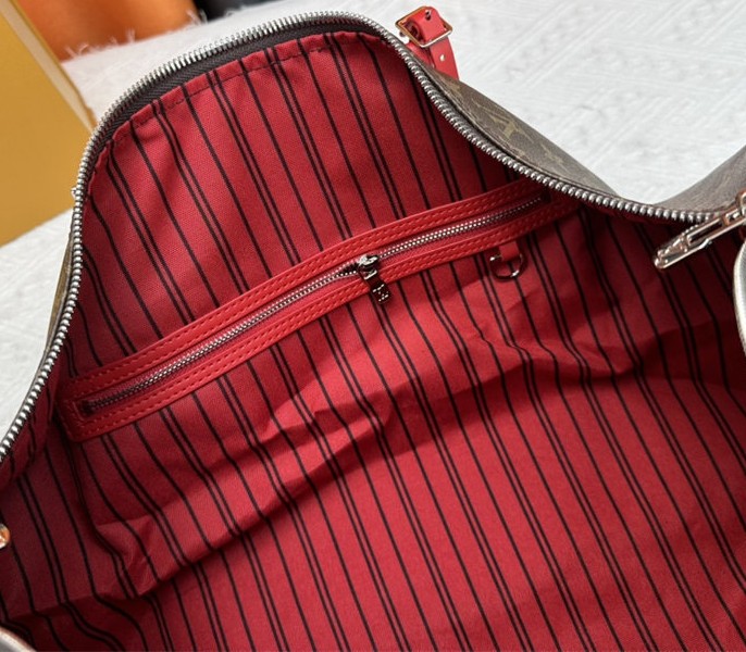 Louis Vuitton Monogram Macassar Canvas Keepall Bandouliere 50 In Sari Red - Image 7