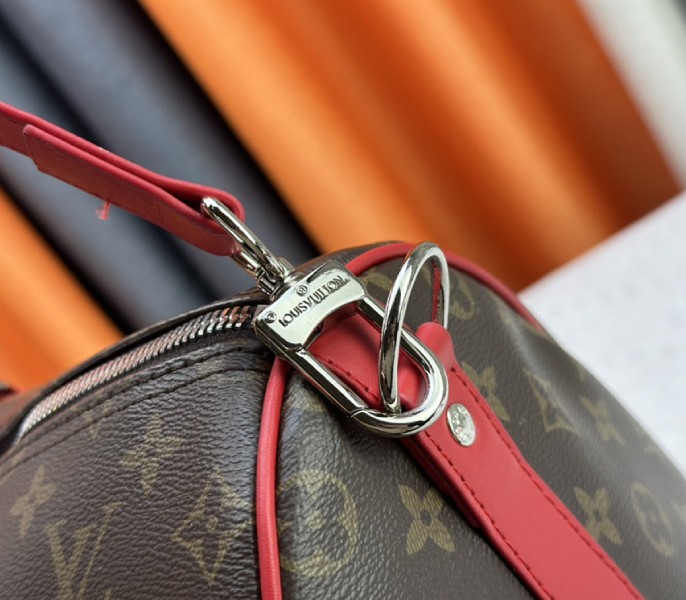 Louis Vuitton Monogram Macassar Canvas Keepall Bandouliere 50 In Sari Red - Image 9