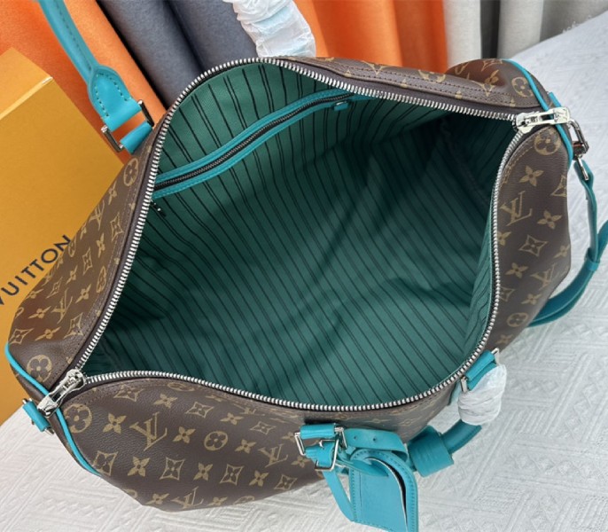 Louis Vuitton Monogram Macassar Canvas Keepall Bandouliere 50 In Turquoise Blue - Image 6
