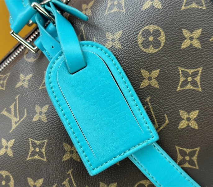 Louis Vuitton Monogram Macassar Canvas Keepall Bandouliere 50 In Turquoise Blue - Image 8