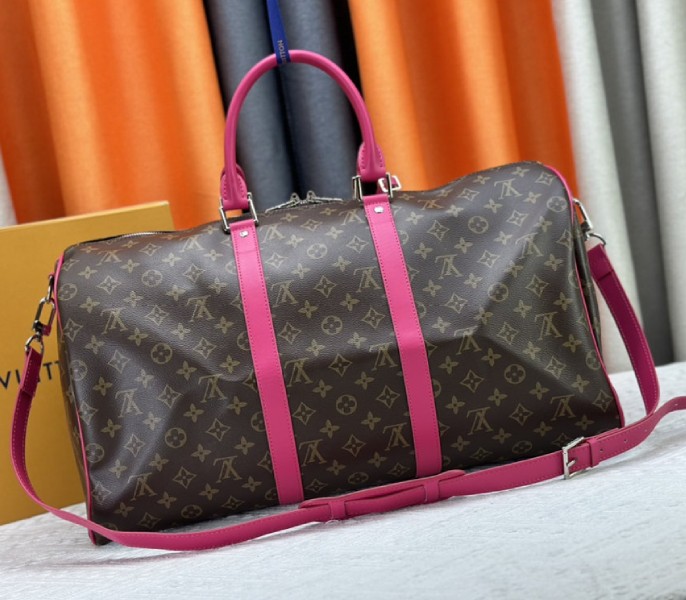 Louis Vuitton Monogram Macassar Canvas Keepall Bandouliere 50 In Pondichery Pink - Image 3