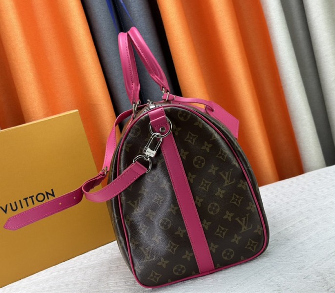 Louis Vuitton Monogram Macassar Canvas Keepall Bandouliere 50 In Pondichery Pink - Image 4