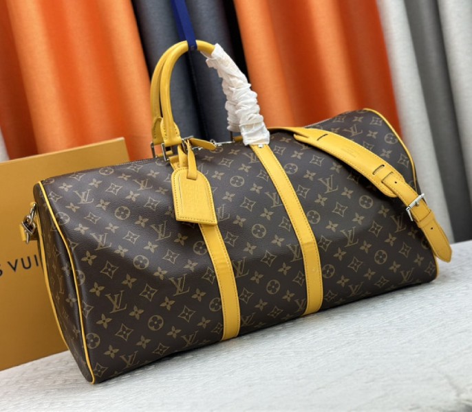 Louis Vuitton Monogram Macassar Canvas Keepall Bandouliere 50 In Safran Yellow - Image 2