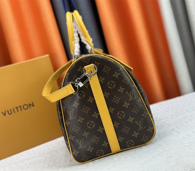 Louis Vuitton Monogram Macassar Canvas Keepall Bandouliere 50 In Safran Yellow - Image 3
