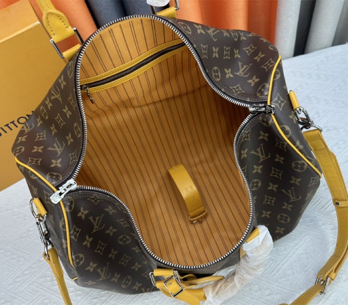 Louis Vuitton Monogram Macassar Canvas Keepall Bandouliere 50 In Safran Yellow - Image 6