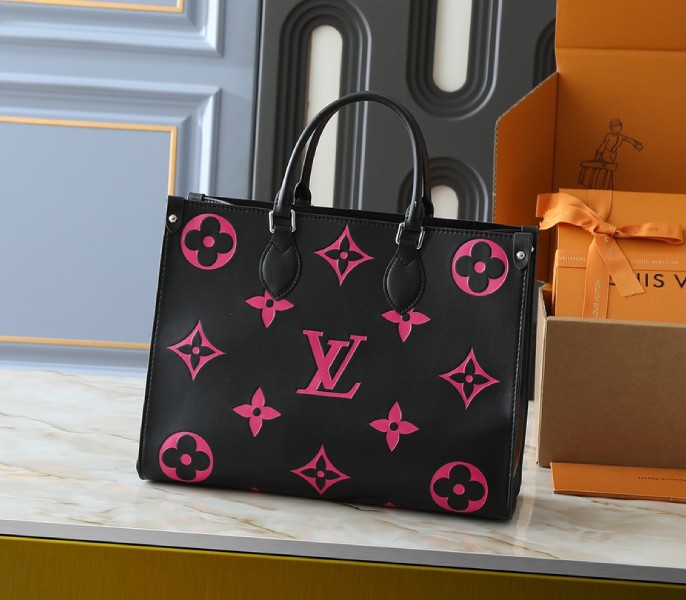 Monogram Empreinte OnTheGo MM Tote In Black And Magenta Pink
