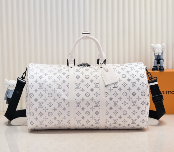 Monogram Shadow Keepall Bandouliere 50 In White
