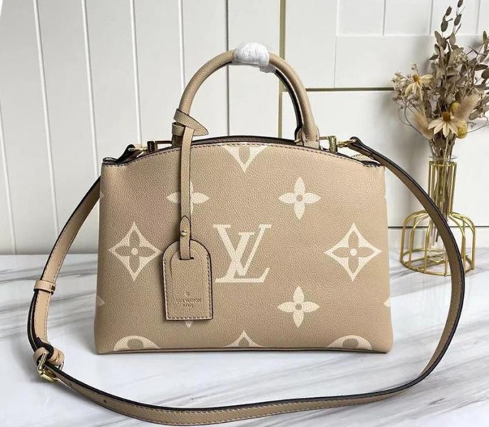 Louis Vuitton Bicolor Monogram Empreinte Leather Petit Palais Handbag In Tourterelle Gray And Cream