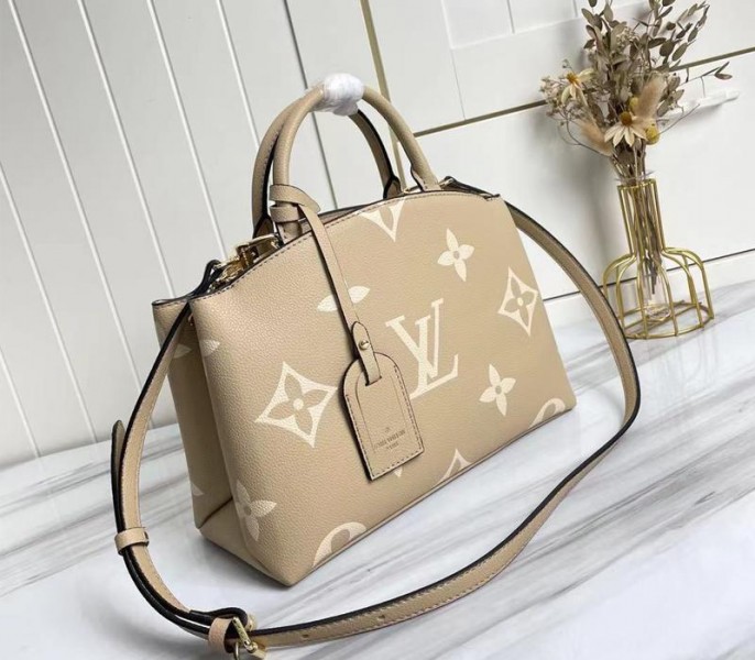 Louis Vuitton Bicolor Monogram Empreinte Leather Petit Palais Handbag In Tourterelle Gray And Cream - Image 2