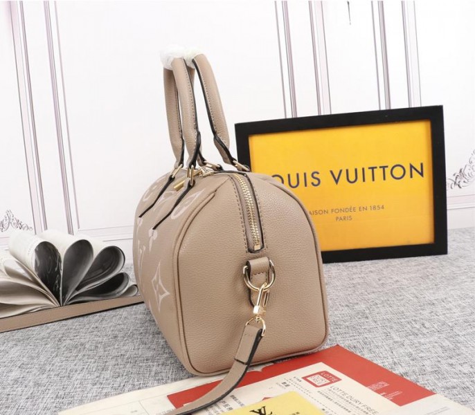 Louis Vuitton Bicolor Monogram Empreinte Leather Speedy Bandouliere 25 Handbag In Tourterelle Gray And Cream - Image 3