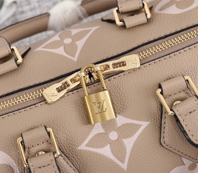 Louis Vuitton Bicolor Monogram Empreinte Leather Speedy Bandouliere 25 Handbag In Tourterelle Gray And Cream - Image 8