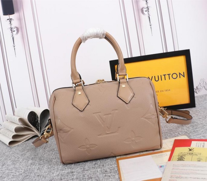 Louis Vuitton Monogram Empreinte Leather Speedy Bandouliere 25 Handbag In Tourterelle Gray - Image 3