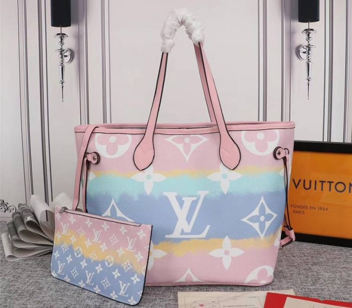 Louis Vuitton Seasonal Escale Neverfull MM Tote In Pastel Pink
