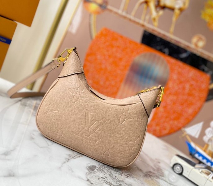 Louis Vuitton Monogram Empreinte Leather Bagatelle Mini Hobo In Beige - Image 2