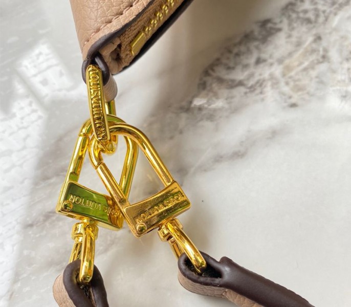 Louis Vuitton Monogram Empreinte Leather Bagatelle Mini Hobo In Beige - Image 9