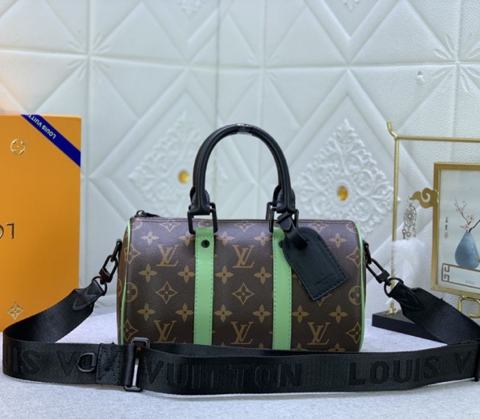 Louis Vuitton Monogram Macassar Canvas Keepall Bandouliere 25 In Minty Green