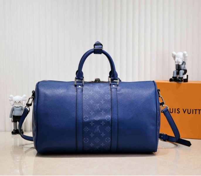 Louis Vuitton Taiga Leather Keepall Bandouliere 50 Travel Bag In Navy Blue - Image 3