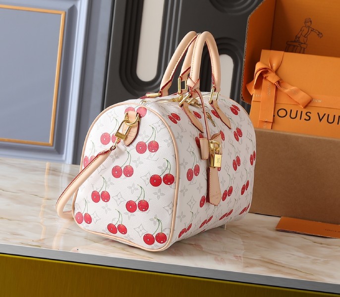 X TM Monogram Cherry Canvas Speedy Soft Bandouliere 30 In White - Image 3