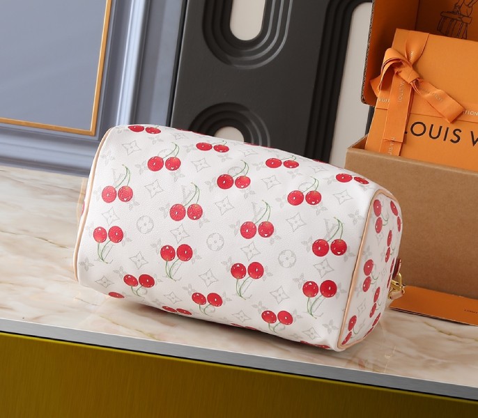 X TM Monogram Cherry Canvas Speedy Soft Bandouliere 30 In White - Image 4