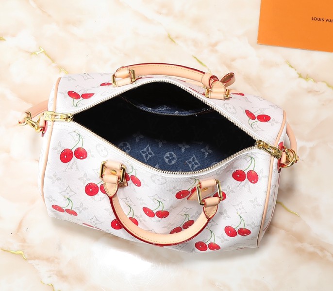 X TM Monogram Cherry Canvas Speedy Soft Bandouliere 30 In White - Image 5